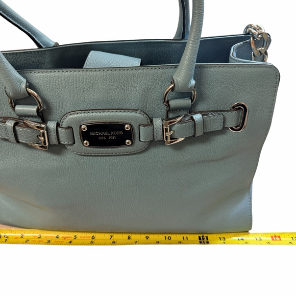 Michael Kors Leather Satchel Crossbody Blue Silver Tone Chain Strap - Picture 8 of 16